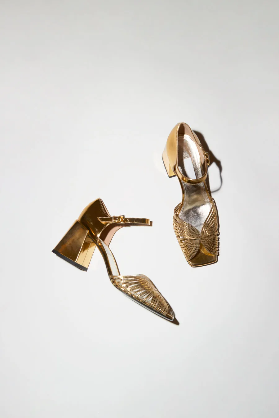 Suzanne Rae High 70’s Sandal in Gold sold by No. 6