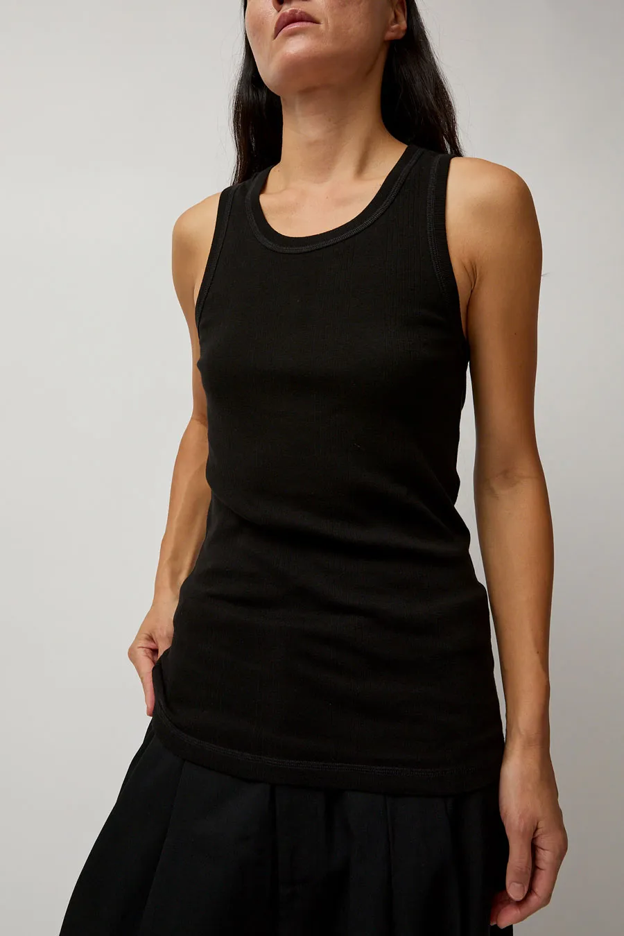 St. Agni Organic Cotton Soft Rib Singlet in Black sold by No. 6
