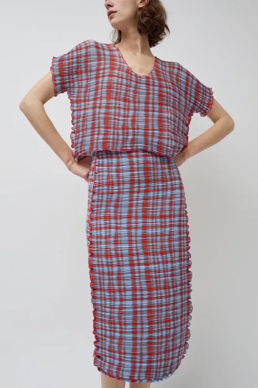 INSHADE Crimped Chiffon Maxi Skirt in Grey and Orange Plaid made by No. 6