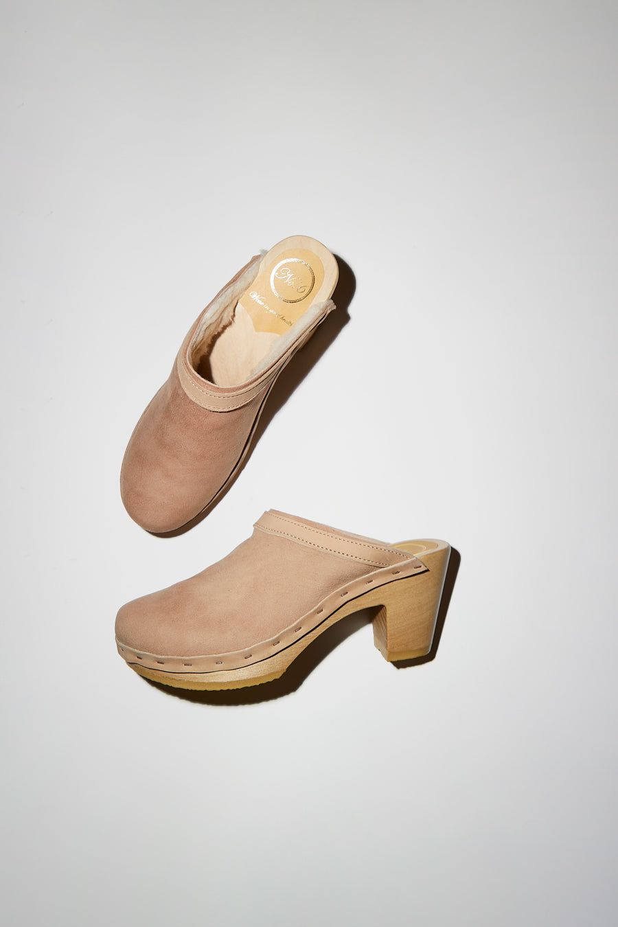 No.6 Dakota Shearling Clog on High Heel in Fawn Suede and Bone sold by No. 6 product image thumbnail 2