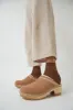 No.6 Dakota Shearling Clog on Mid Heel in Fawn Suede and Bone sold by No. 6