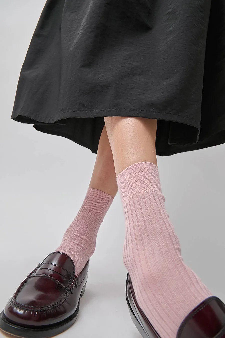 Maria La Rosa Ribbed Mid Calf Bio Cotton Socks in Cipria sold by No. 6