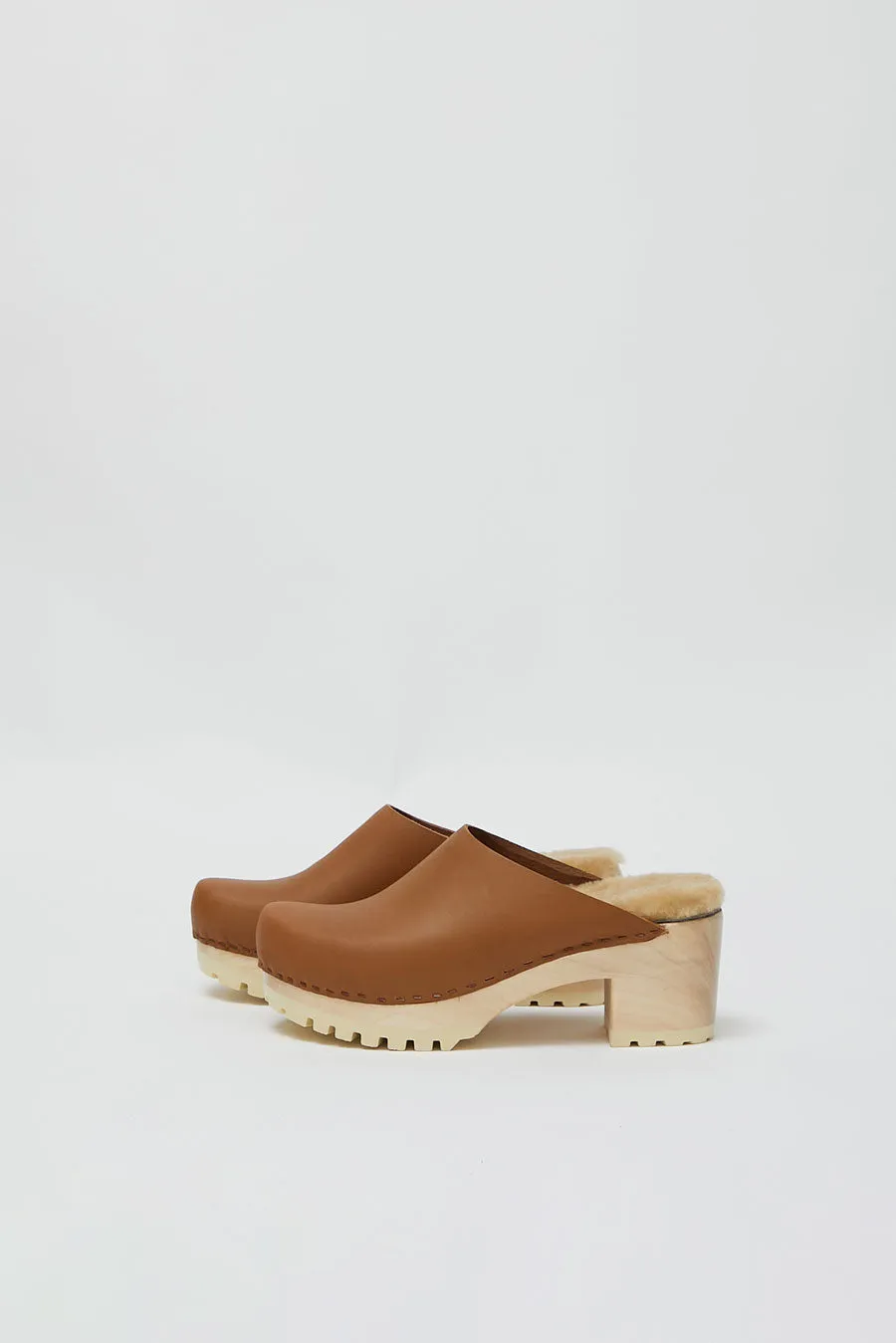 No.6 Liza Clog on Mid Tread in Palomino with Ink Aviator Shearling sold by No. 6