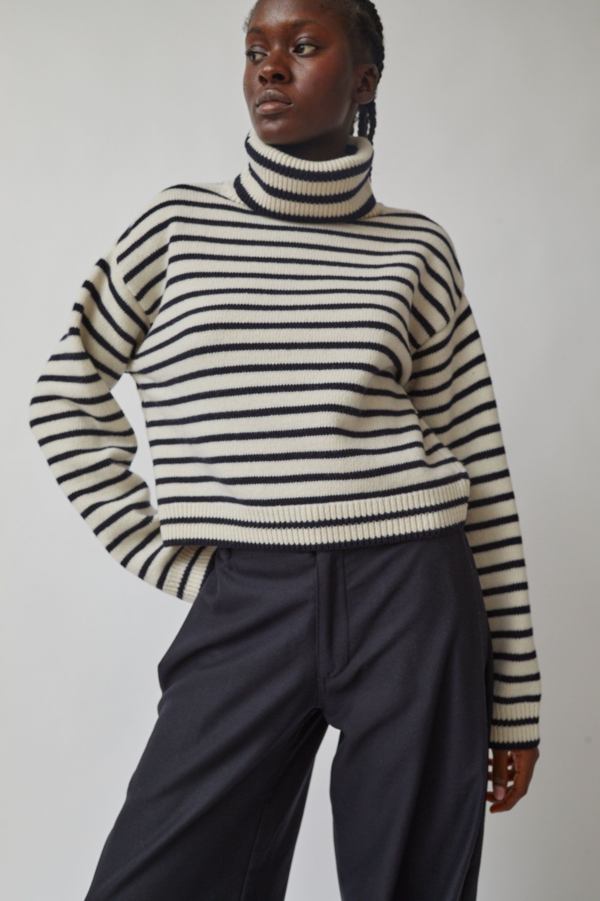 Blossom Fine Stripe Knit in Ivory and Navy sold by No. 6