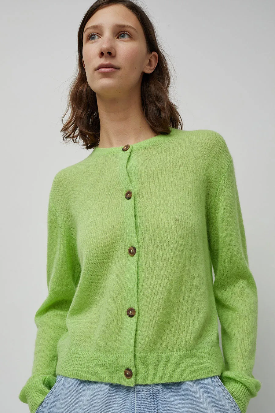 6397 Gauzy Crew Cardigan in Limeade sold by No. 6