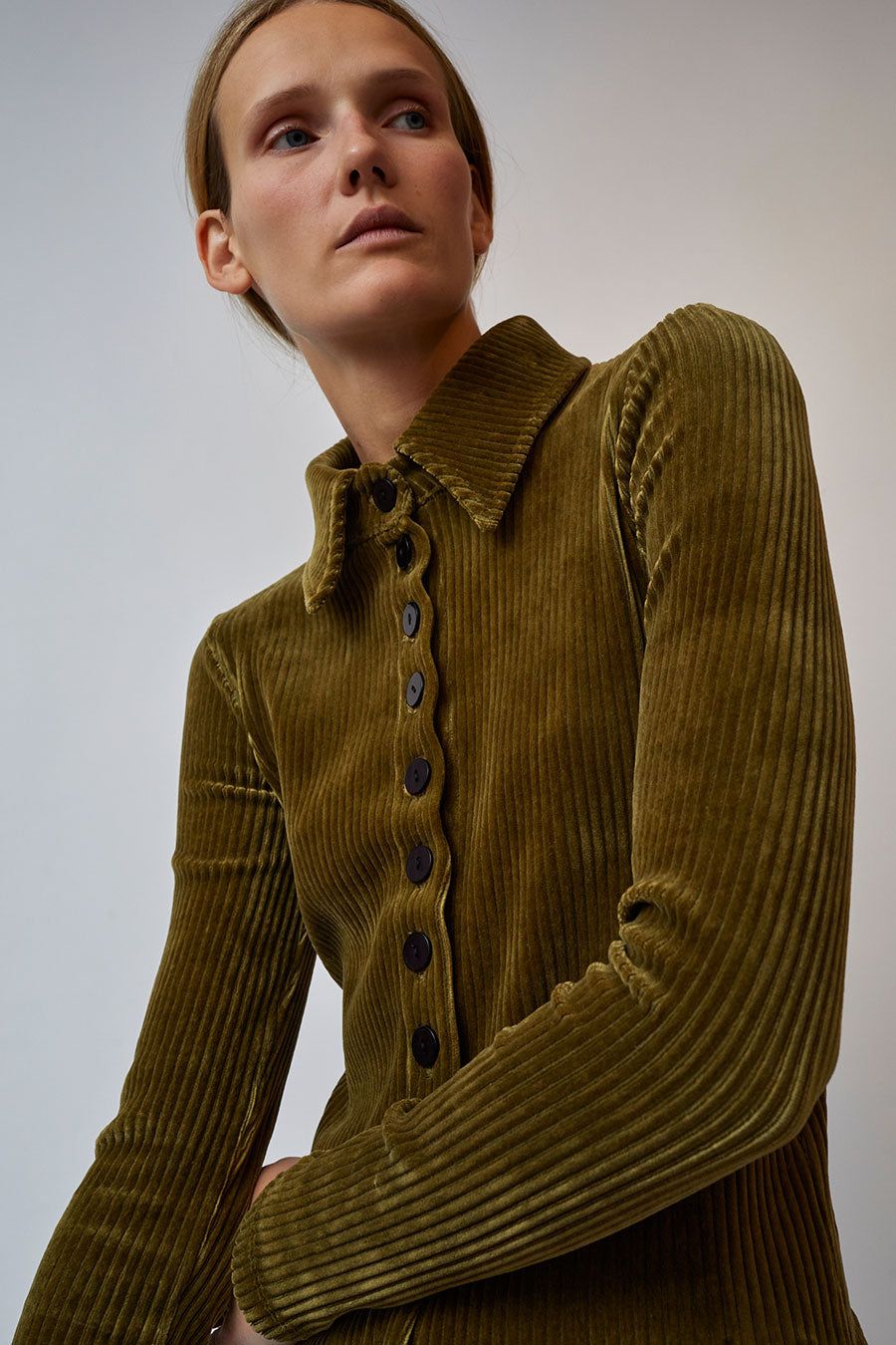 KkCo Scallop Button Up in Olive Branch sold by No. 6 product image thumbnail 2