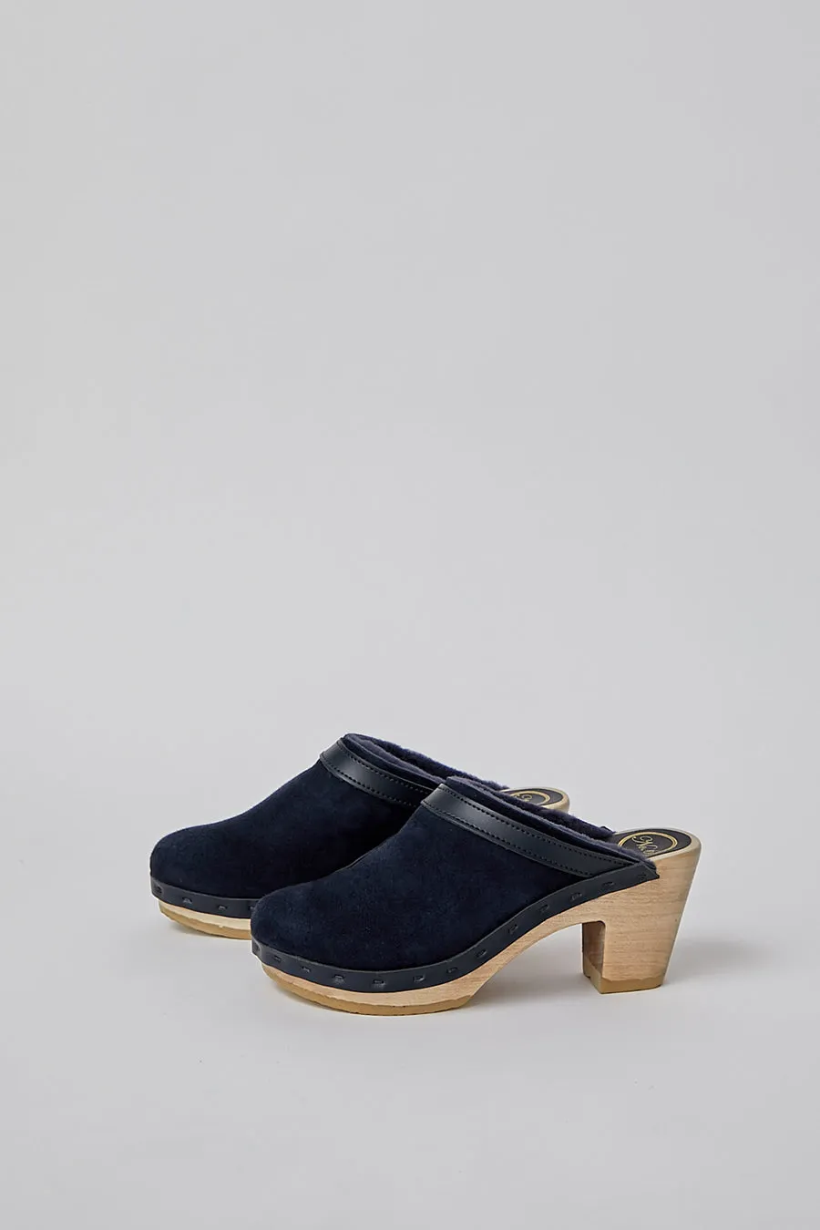 No.6 Dakota Shearling Clog on High Heel in Navy Suede and Night sold by No. 6 product image thumbnail 2
