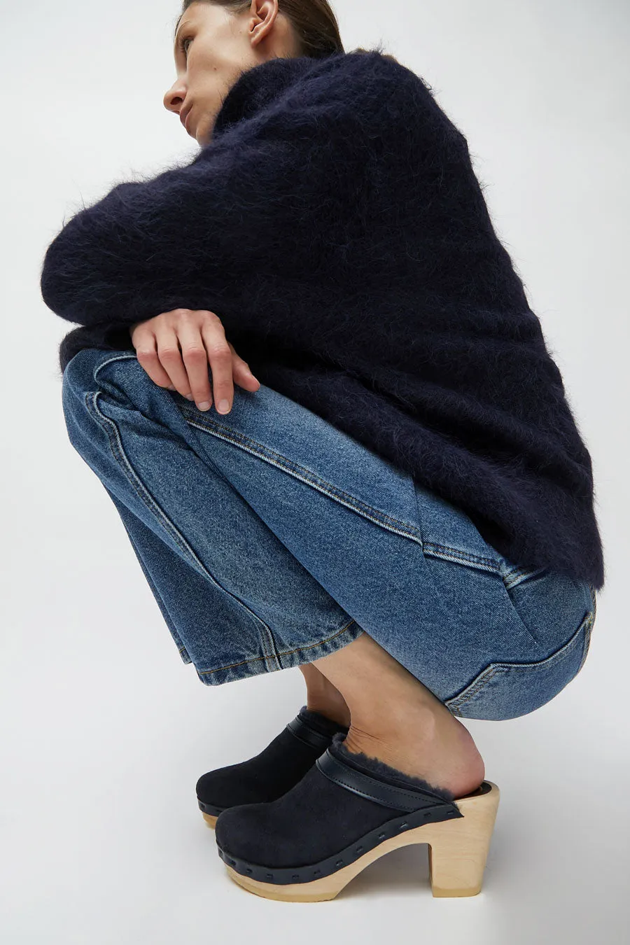 No.6 Dakota Shearling Clog on High Heel in Navy Suede and Night sold by No. 6 product image thumbnail 3