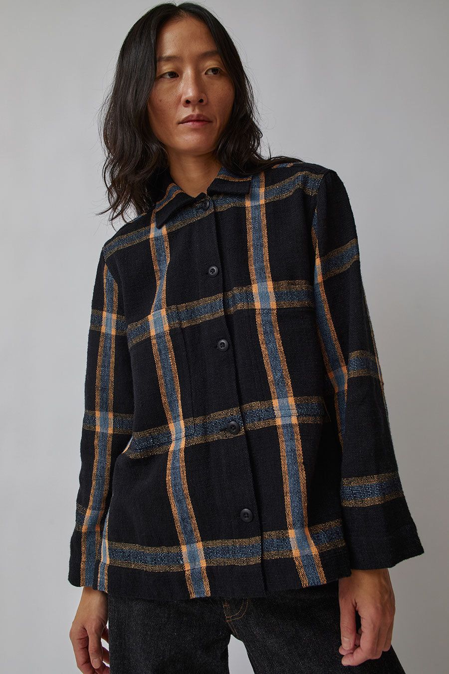 NYMANE Suzie Workshirt in Black and Blue sold by No. 6