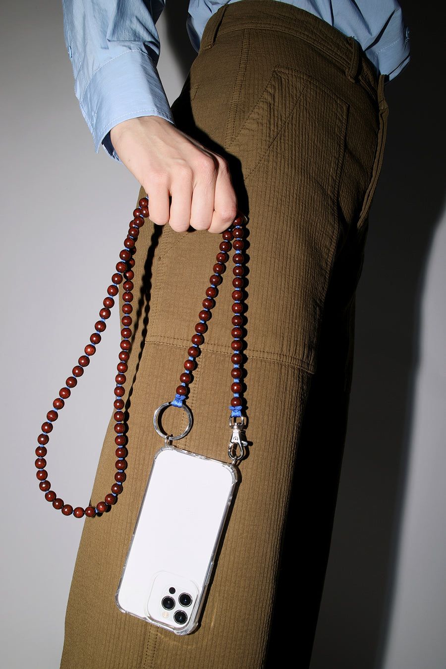 Ina Seifart Handykette Iphone Necklace in Dark Brown with Blue Thread sold by No. 6