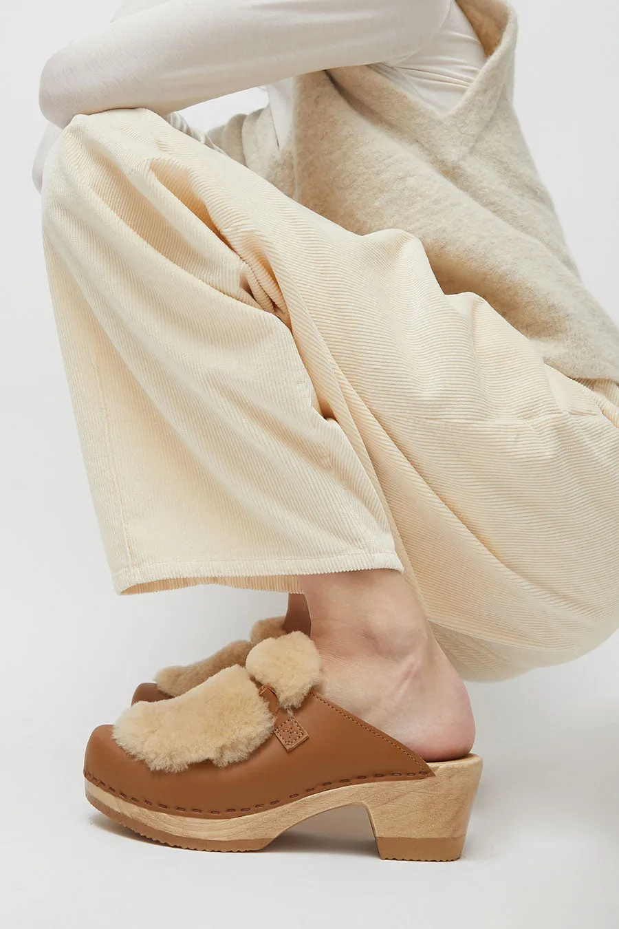 No.6 Billie Fur Clog on Mid Heel in Palomino sold by No. 6