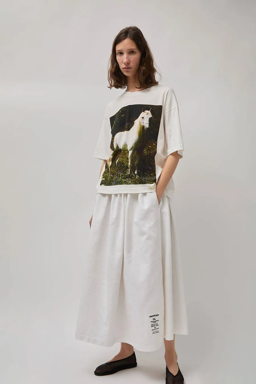 Anntian Upcycling Wide Skirt in White sold by No. 6