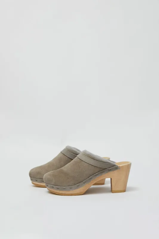 No.6 Dakota Shearling Clog on High Heel in Mist sold by No. 6