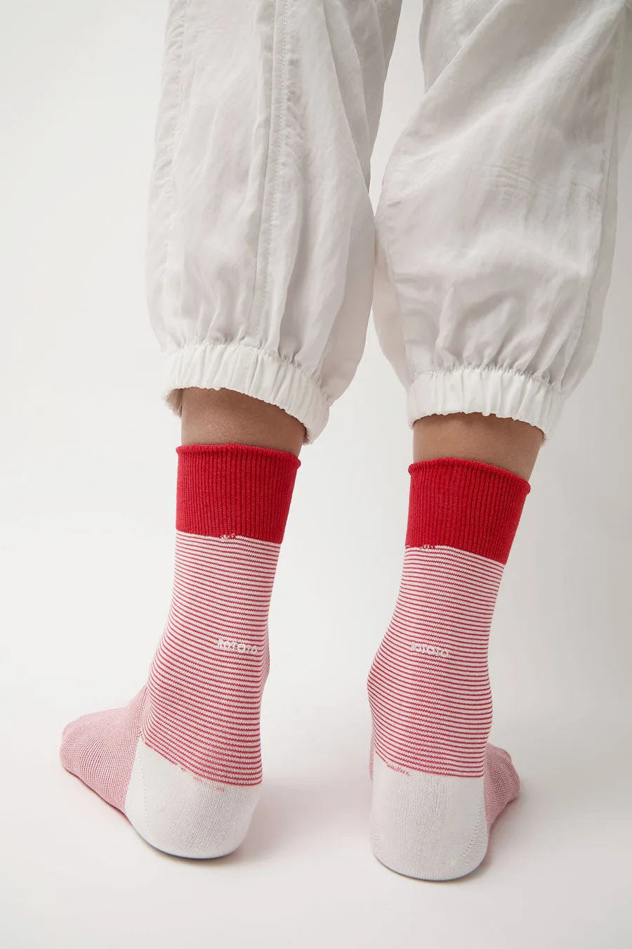 Rototo Fine Stripe Mini Crew Socks in Red sold by No. 6 product image thumbnail 3