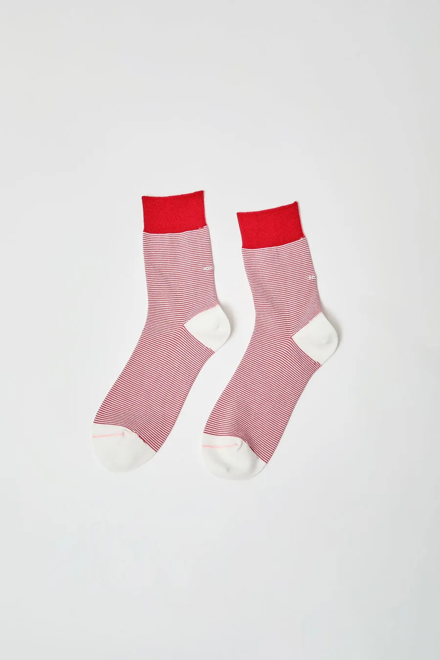 Rototo Fine Stripe Mini Crew Socks in Red sold by No. 6 product image thumbnail 2