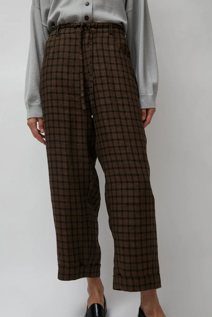 CORDERA Linen Relaxed Checkered Pants in Brown sold by No. 6 product image thumbnail 2