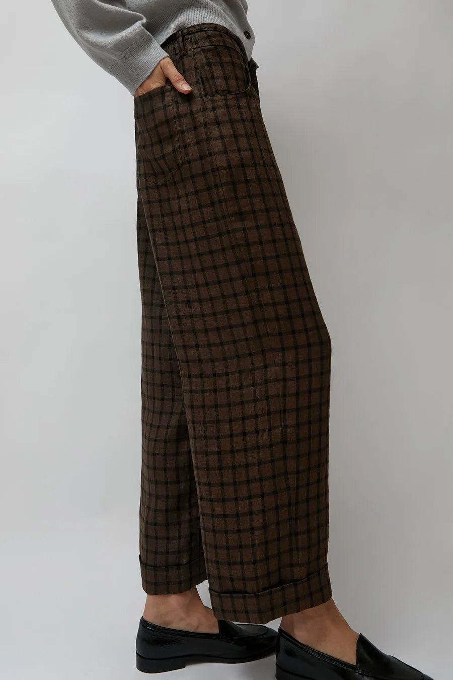 CORDERA Linen Relaxed Checkered Pants in Brown sold by No. 6 product image thumbnail 3