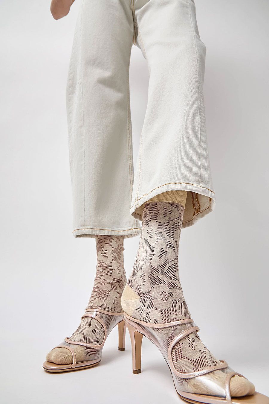 Maria La Rosa Floral Jacquard Mid Calf Socks in Beige sold by No. 6 product image thumbnail 3