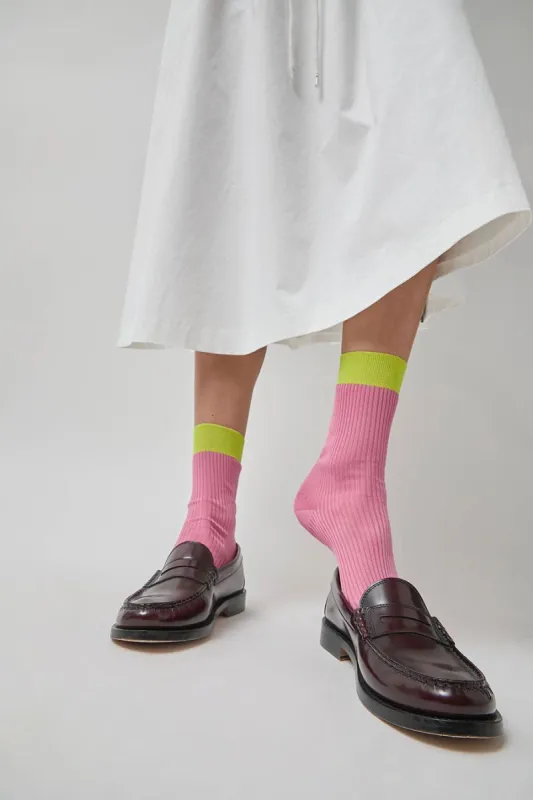 Maria La Rosa Neon Tipped Mid Calf Socks in Pink made by No. 6