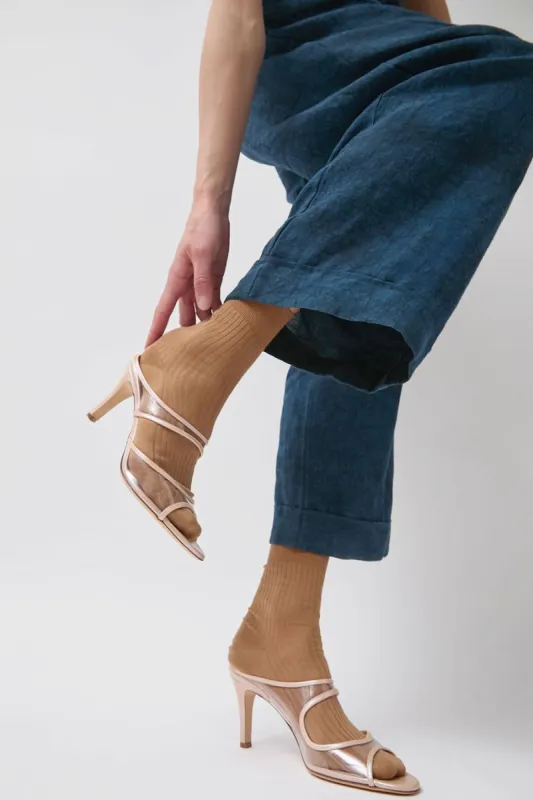 Maria La Rosa Ribbed Mid Calf Bio Cotton Socks in Sand sold by No. 6