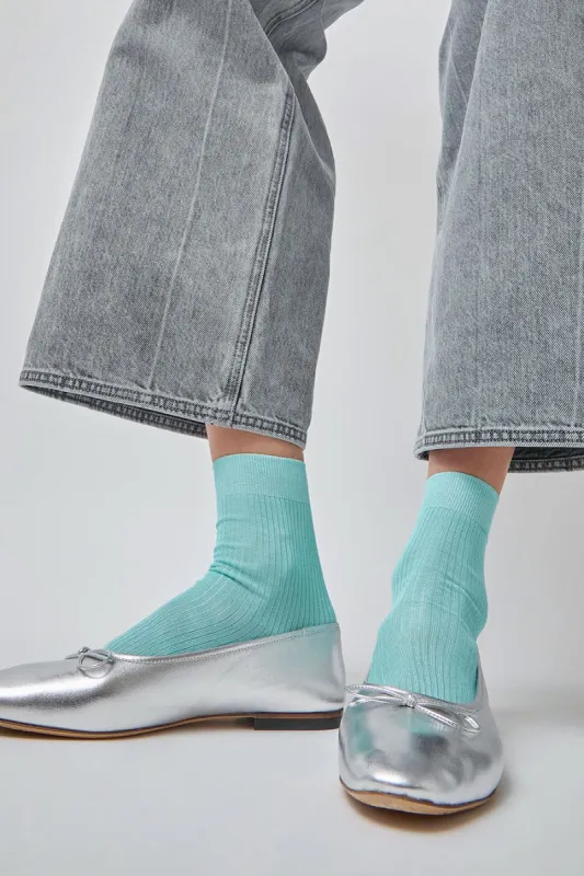 Maria La Rosa Silk Ribbed Ankle Socks in Turchino sold by No. 6