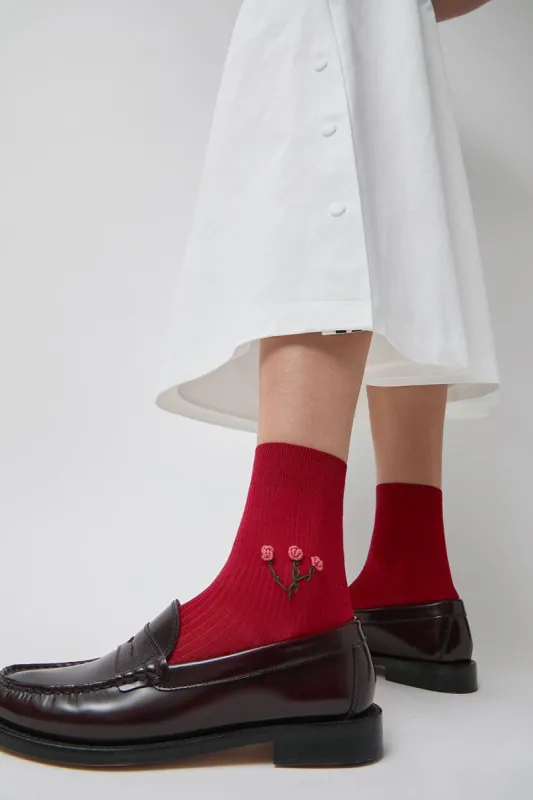 Maria La Rosa Silk Ribbed Dahlia Socks in Bordeaux sold by No. 6