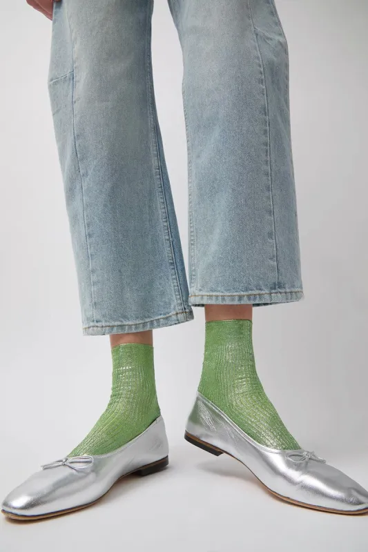 Maria La Rosa Silk Ribbed Laminated Ankle Socks in Verdino sold by No. 6