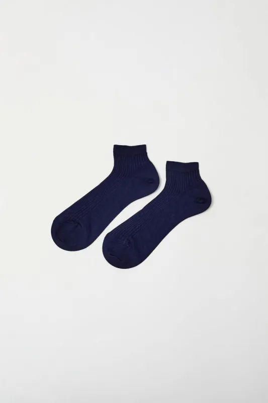 Maria La Rosa Ribbed Short Bio Cotton Socks in Navy sold by No. 6