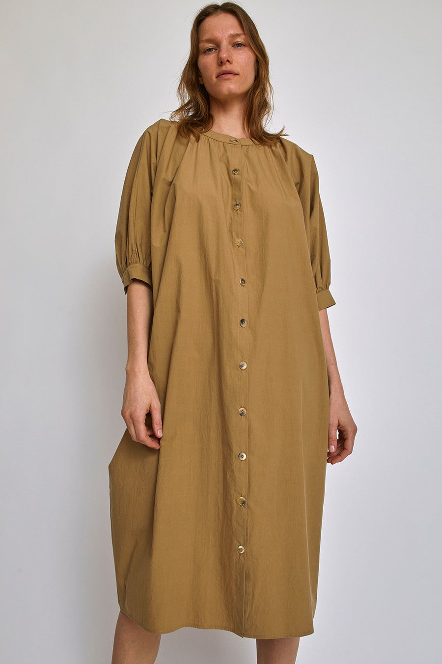 Modern Weaving Button Front Kaftan in Khaki sold by No. 6