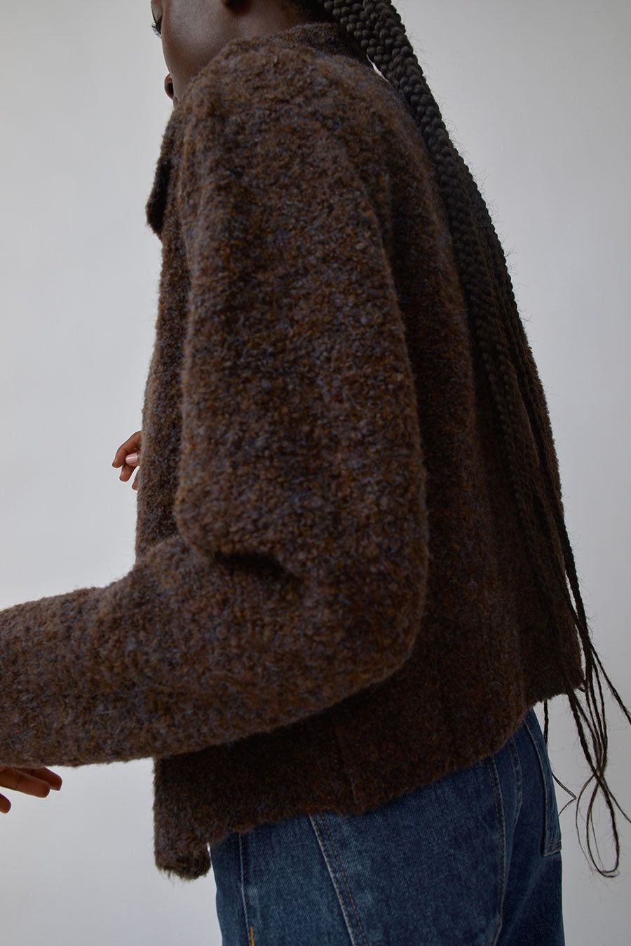 Mijeong Park Spread Collar Boucle Cardigan in Brown sold by No. 6 product image thumbnail 4