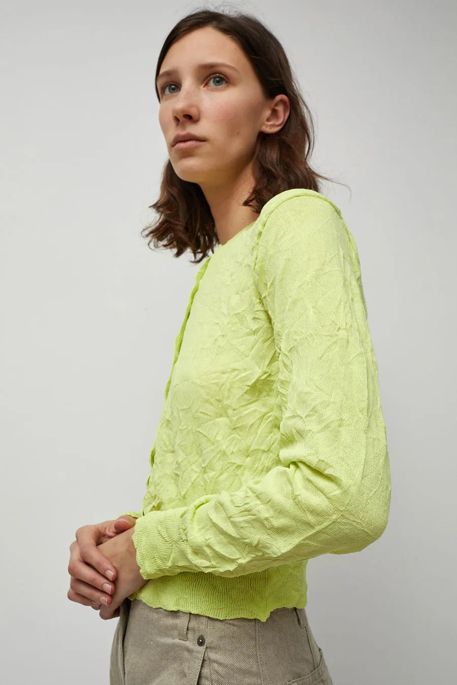 Sayaka Davis Crinkled Knit Cardigan in Acid Lime sold by No. 6 product image thumbnail 2