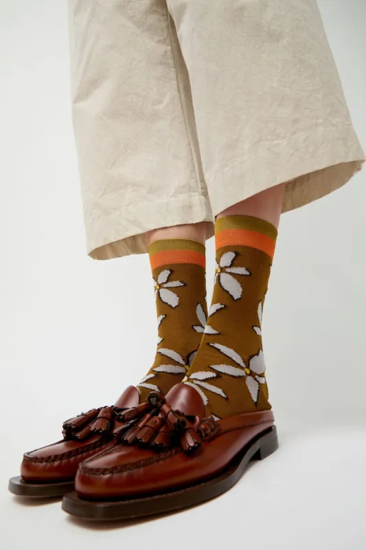Exquisite J Graphic Flower Socks in Brown sold by No. 6