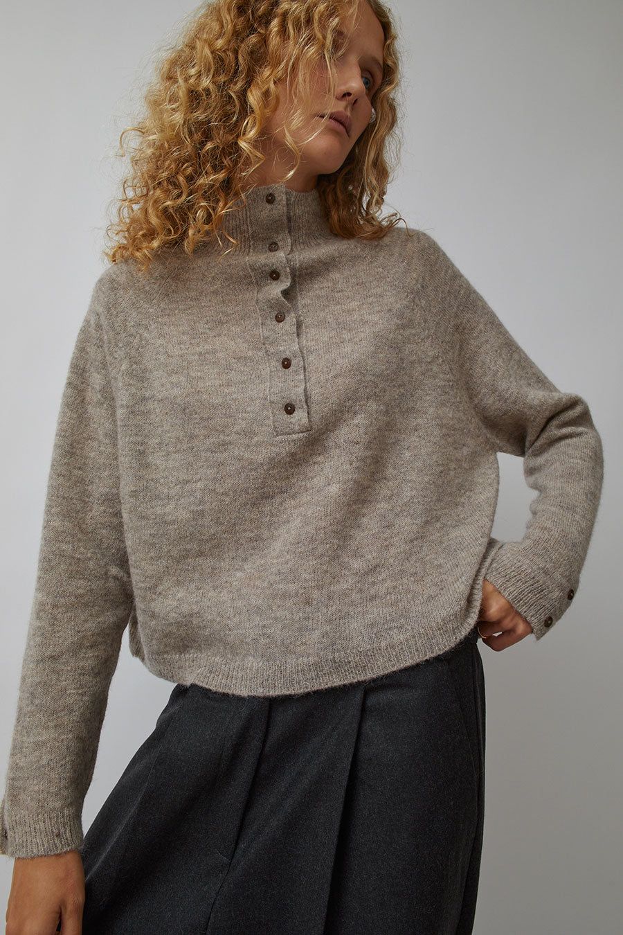 CORDERA Baby Alpaca Polo Sweater in Taupe sold by No. 6