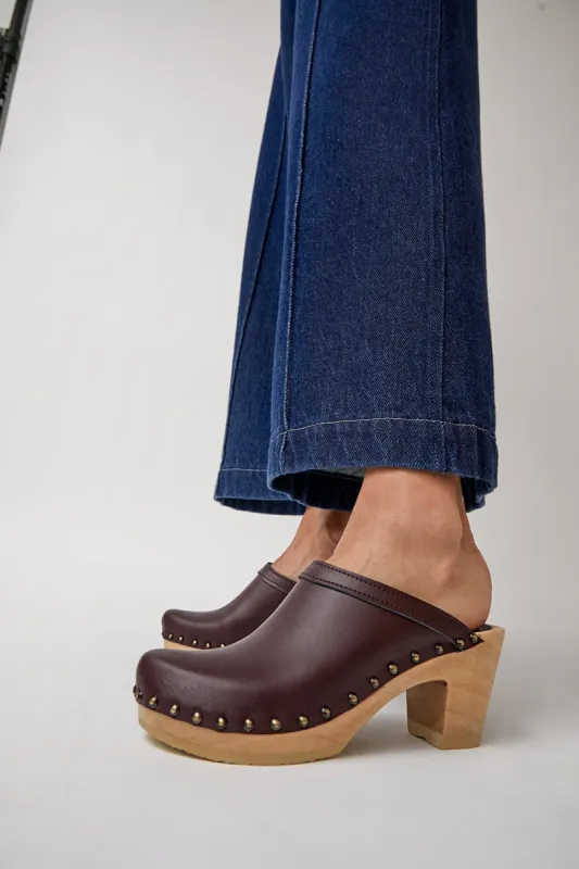 No.6 Old School Studded Clog on High Heel in Cordovan sold by No. 6