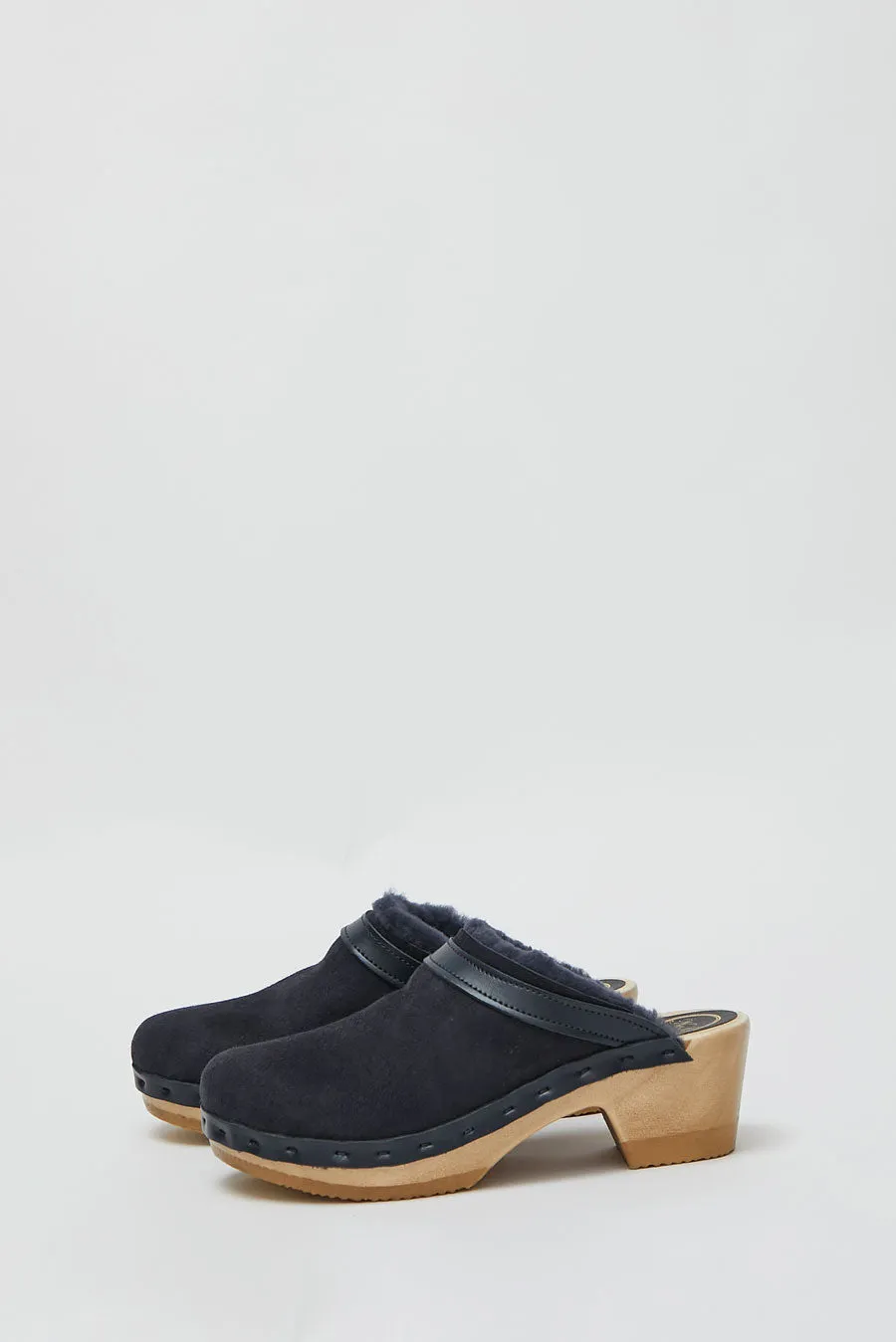 No.6 Dakota Shearling Clog on Mid Heel in Navy and Night sold by No. 6 product image thumbnail 2