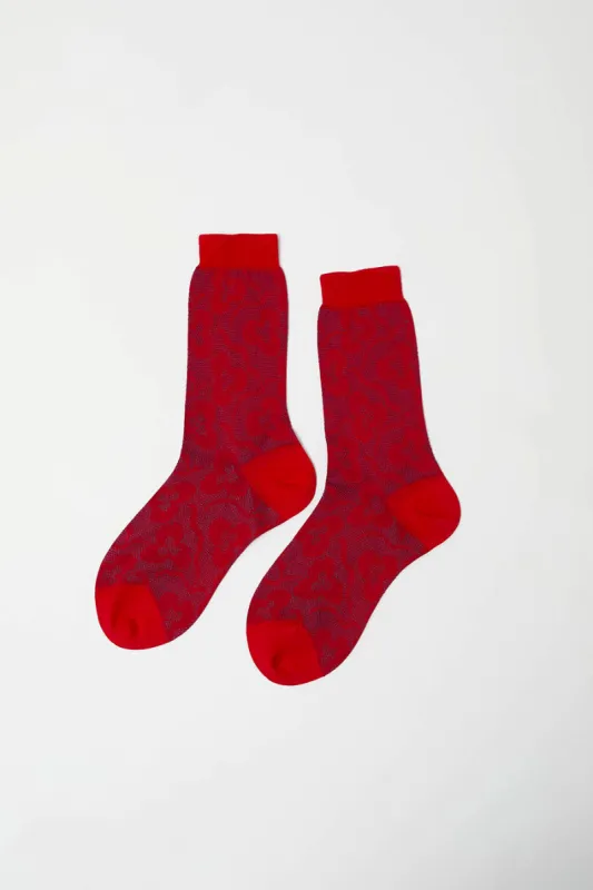 Maria La Rosa Floral Jacquard Mid Calf Socks in Red sold by No. 6