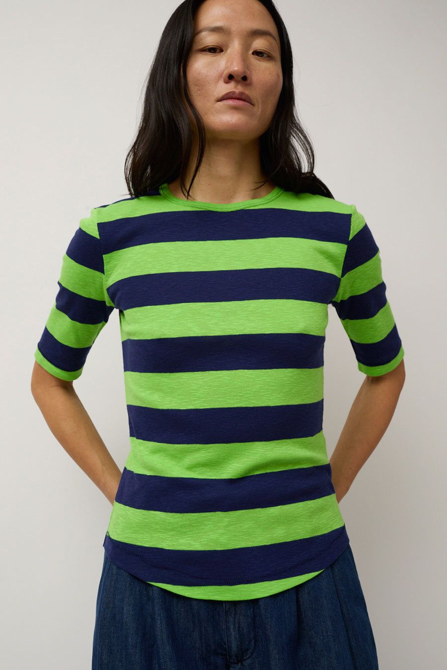 YMC Charlotte Short Sleeve Top in Blue and Green sold by No. 6