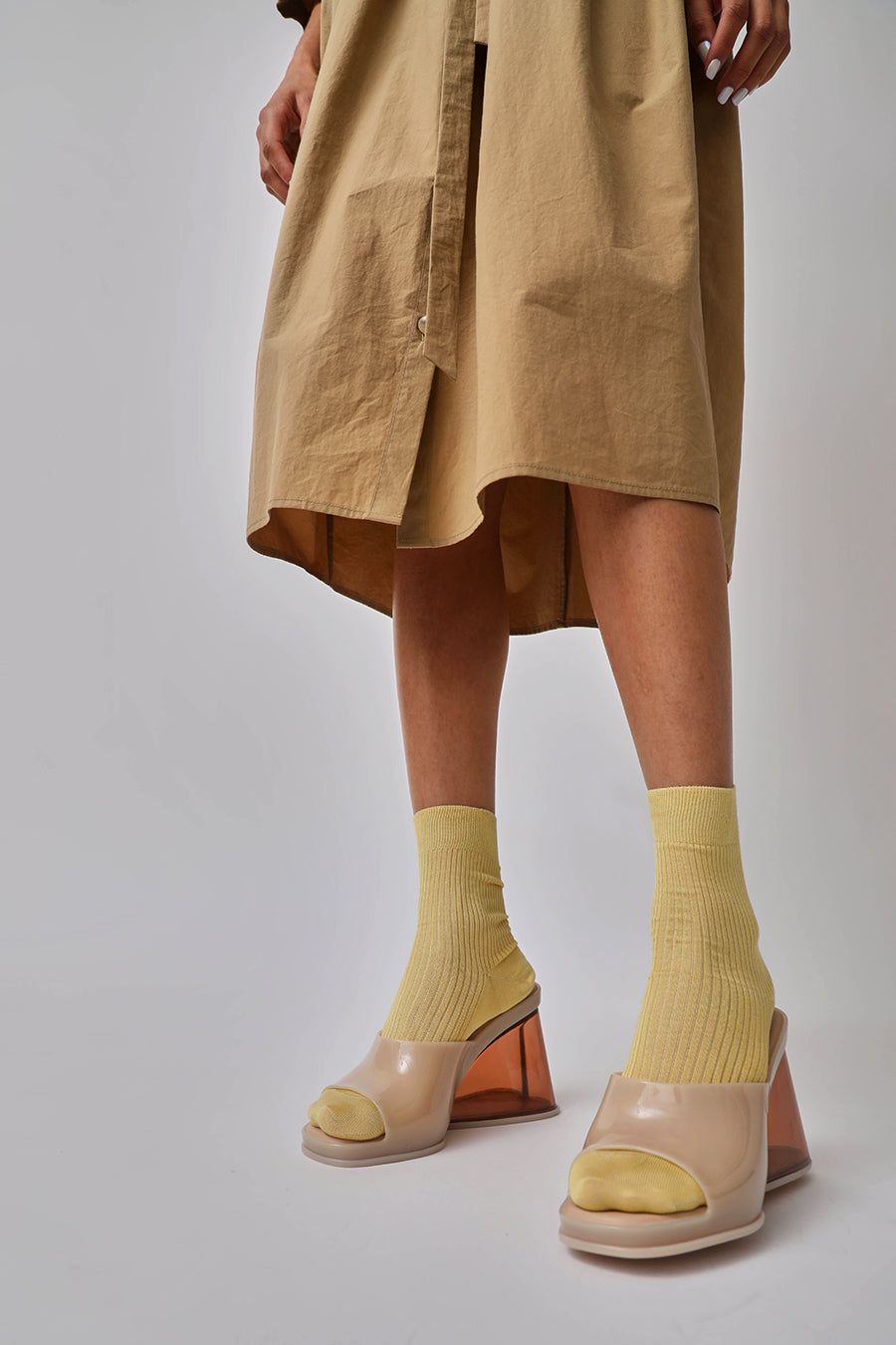Maria La Rosa Silk Ribbed Ankle Socks in Paglia sold by No. 6
