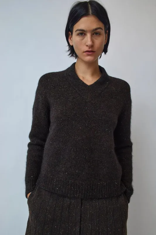 Boboutic Tweed V-Neck Sweater in Brown Mix made by No. 6