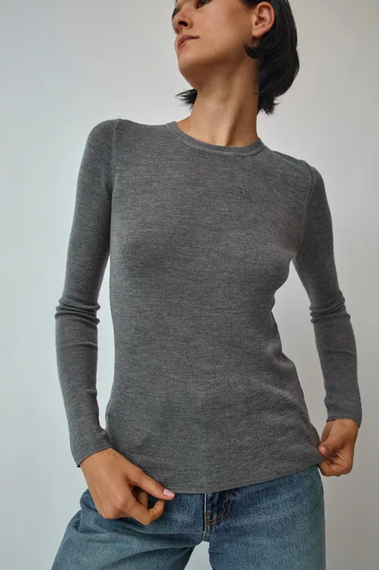 6397 Skinny Rib Crew in Heather Grey sold by No. 6