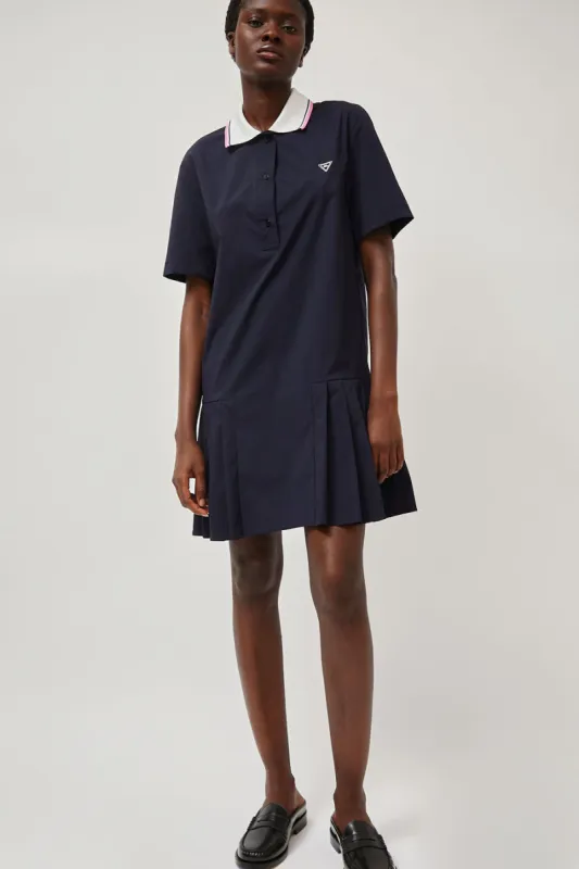 Lucky Marché Knitting Collar Pleats Dress in Navy made by No. 6