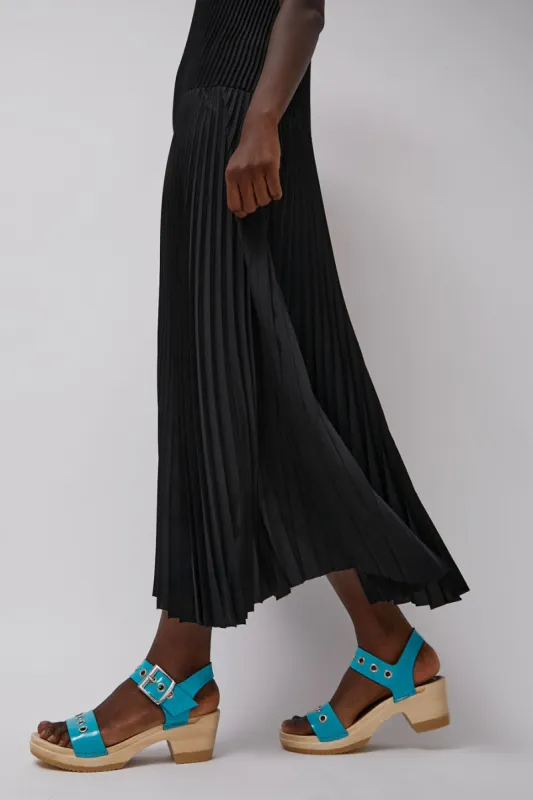 No.6 Two Strap Clog on Mid Heel in Turquoise Patent with Eyelets made by No. 6