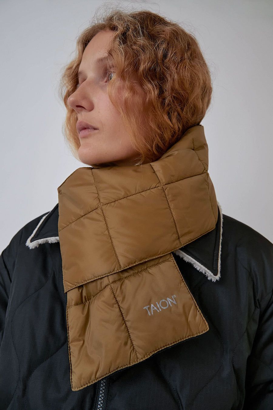 TAION Basic Down Scarf in Beige sold by No. 6