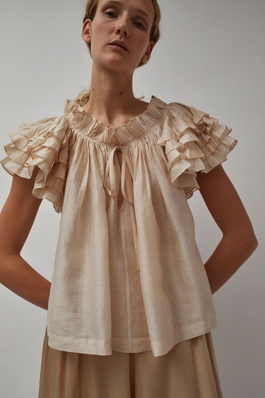 Anaak Sophie Short-Sleeve Ruffle Blouse in Creme sold by No. 6