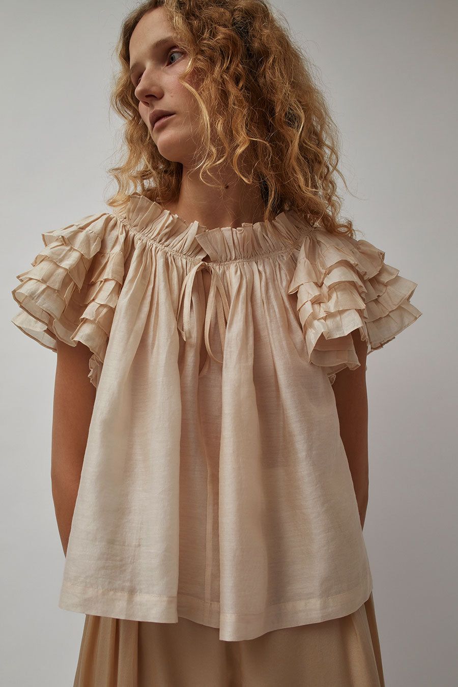 Anaak Sophie Short-Sleeve Ruffle Blouse in Creme sold by No. 6 product image thumbnail 3