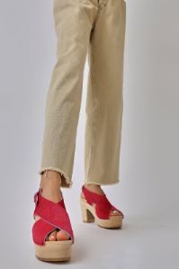 No.6 Crossover Clog on Platform in Watermelon Pony sold by No. 6