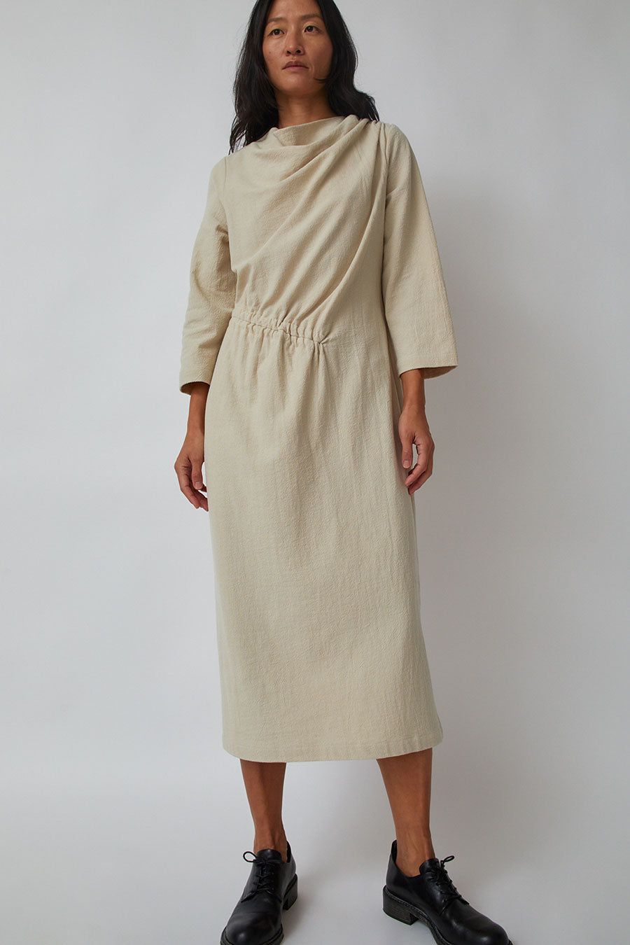 Black Crane Ruched Dress in Ivory sold by No. 6