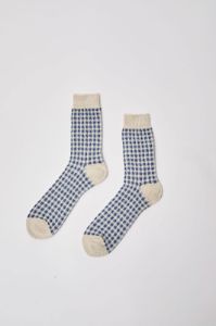 Rototo Gingham Check Socks in Light Blue sold by No. 6