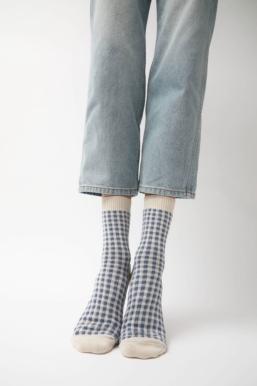 Rototo Gingham Check Socks in Light Blue sold by No. 6 product image thumbnail 2