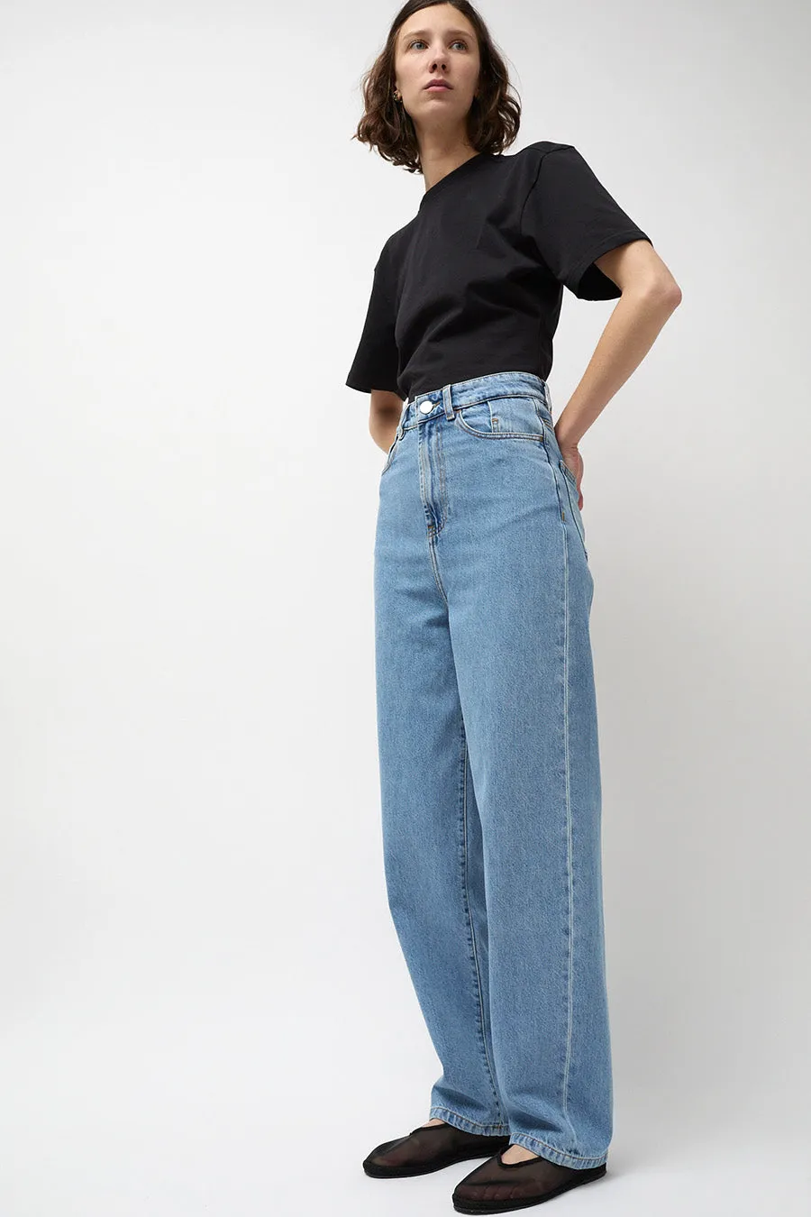 Les Coyotes de Paris Carrot Leg Trousers in Classic Denim Blue sold by No. 6